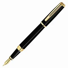 Ручка подарочная перьевая WATERMAN &quot;Exception Black GT Slim&quot;, черный лак, позолоченные детали, синяя, S0636930, фото 1