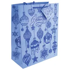 Пакет подарочный ламинированный, 26х32,4х12,7 см, &quot;Синие новогодние шары&quot;, ПЛОТНЫЙ, 250 г/м2, 75365, фото 1