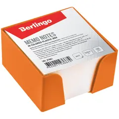 Блок для записи Berlingo, 9*9*5см, оранжевый пластиковый бокс, белый, фото 1