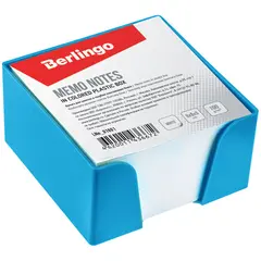 Блок для записи Berlingo, 9*9*5см, голубой пластиковый бокс, белый, фото 1