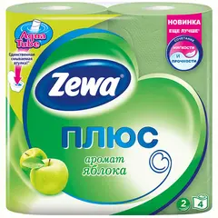 Бумага туалетная Zewa Плюс, 2-слойная, 4шт., тиснение, зеленая, яблоко, фото 1