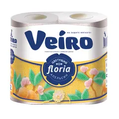 Бумага туалетная Veiro &quot;Floria. Цветущий апельсин&quot; 2-х слойн., 4шт., тиснение, с рисунком, фото 1