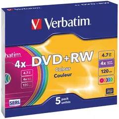 Диск DVD+RW 4.7Gb Verbatim 4x SERL Color Slim (5шт), фото 1