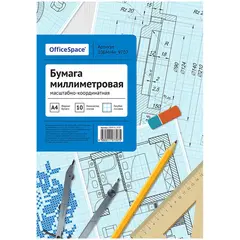 Бумага масштабно-координатная OfficeSpace, А4 10л., голубая, в папке, фото 1