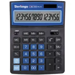 Калькулятор настольный Berlingo &quot;City Style&quot;, 12 разр., двойное питание, 205*155*28, черный/синий, фото 1