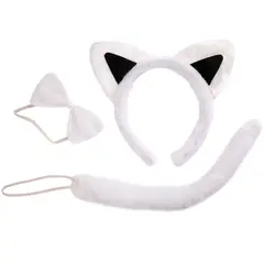 Карнавальный набор (ободок-уши Котика, хвост и галстук-бабочка), белый/черный, фото 1