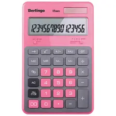 Калькулятор настольный Berlingo &quot;Hyper&quot;, 12 разр., двойное питание, 171*108*12, розовый, фото 1