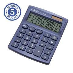 Калькулятор настольный Citizen SDC812NRNVE, 12 разр., двойное питание, 127*105*21мм, темно-синий, фото 1