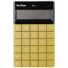 Калькулятор настольный Berlingo &quot;PowerTX&quot;,  12 разр., двойное питание, 165*105*13мм, золотой, фото 1