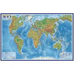 Карта &quot;Мир&quot; физическая Globen, 1:29млн., 1010*660мм, интерактивная, европодвес, фото 1