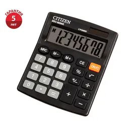 Калькулятор настольный Citizen SDC-805NR, 8 разр., двойное питание, 105*120*21мм, черный, фото 1