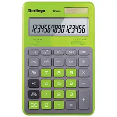 Калькулятор настольный Berlingo &quot;Hyper&quot;, 12 разр., двойное питание, 171*108*12, зеленый, фото 1