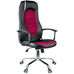 Кресло руководителя Helmi HL-E93 &quot;Fitness&quot;, экокожа черная/ткань S бордо, хром, мех. качания &quot;Люкс&quot;, фото 1