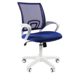 Кресло оператора Chairman 696 white, ткань синяя/сетка синяя, механизм качания, белый пластик, фото 1