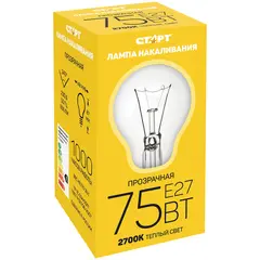 Лампа накаливания Старт Б 75W, E27, прозрачная, фото 1