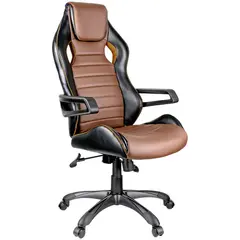 Кресло игровое Helmi HL-S03 &quot;Drift&quot;, экокожа черная/коричневая, вставка ткань оранжевая, фото 1