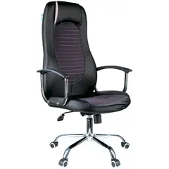 Кресло руководителя Helmi HL-E93 &quot;Fitness&quot;, экокожа черная/ткань S серая, хром, мех. качания &quot;Люкс&quot;, фото 1