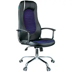 Кресло руководителя Helmi HL-E93 &quot;Fitness&quot;, экокожа черная/ткань S синяя, хром, мех. качания &quot;Люкс&quot;, фото 1