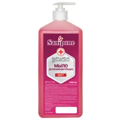 Мыло антисептическое дезинфицирующее Sanipone &quot;Soft&quot;, с дозатором, 1л, фото 1