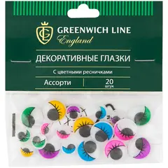 Материал декоративный Greenwich Line &quot;Глазки&quot;, с цветными ресничками, ассорти, 20шт., фото 1