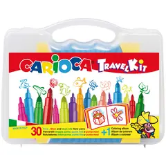 Набор для рисования Carioca 30 фломастеров + раскраска, пластиковая коробка с ручкой, фото 1