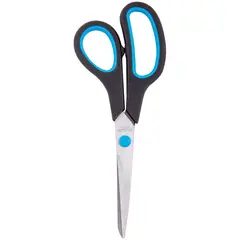 Ножницы OfficeSpace 19см, эргономичные ручки, черные с синими вставками, ПВХ чехол с европодвесом, фото 1