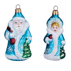 Набор стеклянных елочных украшений &quot;Дед Мороз и Снегурочка&quot; 11см, подарочная упаковка, фото 1