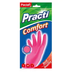 Перчатки резиновые Paclan &quot;Practi.Comfort&quot;, р.S, розовые, пакет с европодвесом, фото 1