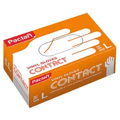 Перчатки одноразовые Paclan &quot;Contact&quot; виниловые неопудренные L, 50шт., картон. коробка, фото 1
