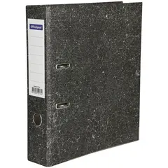 Папка-регистратор OfficeSpace 70мм, мрамор, черная, нижний метал. кант, фото 1