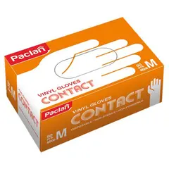 Перчатки одноразовые Paclan &quot;Contact&quot; виниловые неопудренные М, 50шт., картон. коробка, фото 1