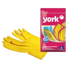 Перчатки резиновые York, суперплотные, с х/б напылением, р. S, желтые, пакет с европод., фото 1