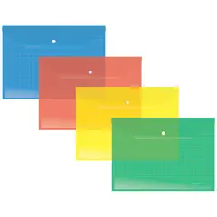 Папка-конверт на кнопке Berlingo, А4, 140мкм, прозрачная, клетчатая запечатка, ассорти, фото 1
