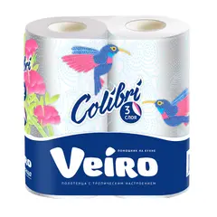 Полотенца бумажные в рулонах Veiro &quot;Colibri&quot;, 3-х слойн.,13,5м, тиснение, белые, 2шт., фото 1