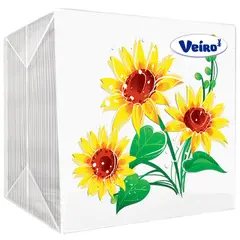 Салфетки бумажные Veiro 1 слойн., 24*24см, белые, с рисунком &quot;Желтый цветок&quot;, 100шт., фото 1