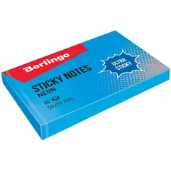 Самоклеящийся блок Berlingo &quot;Ultra Sticky&quot;, 50*75мм, 80л, синий неон, фото 1