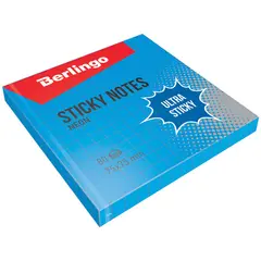 Самоклеящийся блок Berlingo &quot;Ultra Sticky&quot;, 75*75мм, 80л, в клетку, синий неон, фото 1