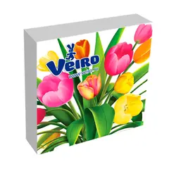 Салфетки бумажные Veiro 2-х слойн., 24*24см, белые, с рисунком &quot;Букет тюльпанов&quot;, 25шт., фото 1