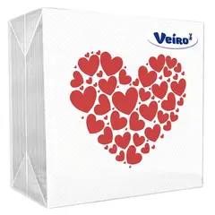 Салфетки бумажные Veiro, 1 слойн., 24*24см, белые, рисунок &quot;Сердечки&quot;, 50шт., фото 1