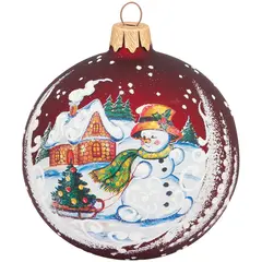Шар стеклянный &quot; Снеговик с елкой&quot; 85мм, подарочная упаковка, фото 1