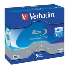 Диски BD-R (Blu-ray) VERBATIM, 25 Gb, 6x, комплект 5 шт., Jewel Case, 43715, фото 1