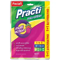 Салфетка для уборки Paclan &quot;Practi&quot; микрофибра, 32*32см, 2шт., европодвес, фото 1