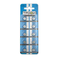 Батарейки ТРОФИ 396 (G2, LR726, LR59), комплект 10 шт., АЛКАЛИНОВЫЕ, в блистере, 1,5 В, 5060138476660, фото 1