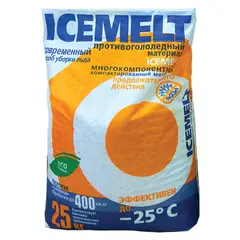 Реагент антигололедный 25 кг, ICEMELT, до -25С, кальций + натрий модифицированный, мешок, 25417, фото 1