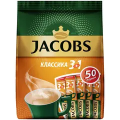Кофе растворимый Jacobs &quot;Классика&quot;, 3 в 1, порошкообразный, порционный, 50 пакетиков* 12г, пакет, фото 1