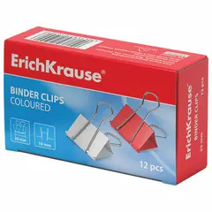 Зажимы для бумаг ERICH KRAUSE, КОМПЛЕКТ 12 шт., 25 мм, на 110 листов, цветные, картонная коробка, 25090, фото 1