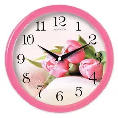 Часы настенные САЛЮТ ПЕ-Б1.1-226, круг, с рисунком &quot;Тюльпаны&quot;, розовая рамка, 24,5х24,5х3,5 см, фото 1
