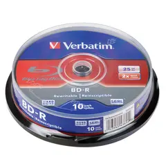 Диски BD-R (Blu-ray) VERBATIM 25 Gb 2x, КОМПЛЕКТ 10 шт., Cake Box, 43694, фото 1