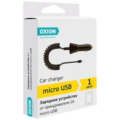 Зарядное устройство автомобильное Oxion AC105, micro USB, 2А output, 1м, витой кабель, черный, фото 1