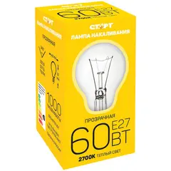 Лампа накаливания Старт Б 60W, E27, прозрачная, фото 1